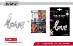 GLOBO METALICO LOVE 47*76CM PLATEADO