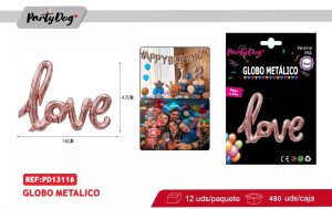 GLOBO METALICO LOVE 47*76CM ORO ROSA