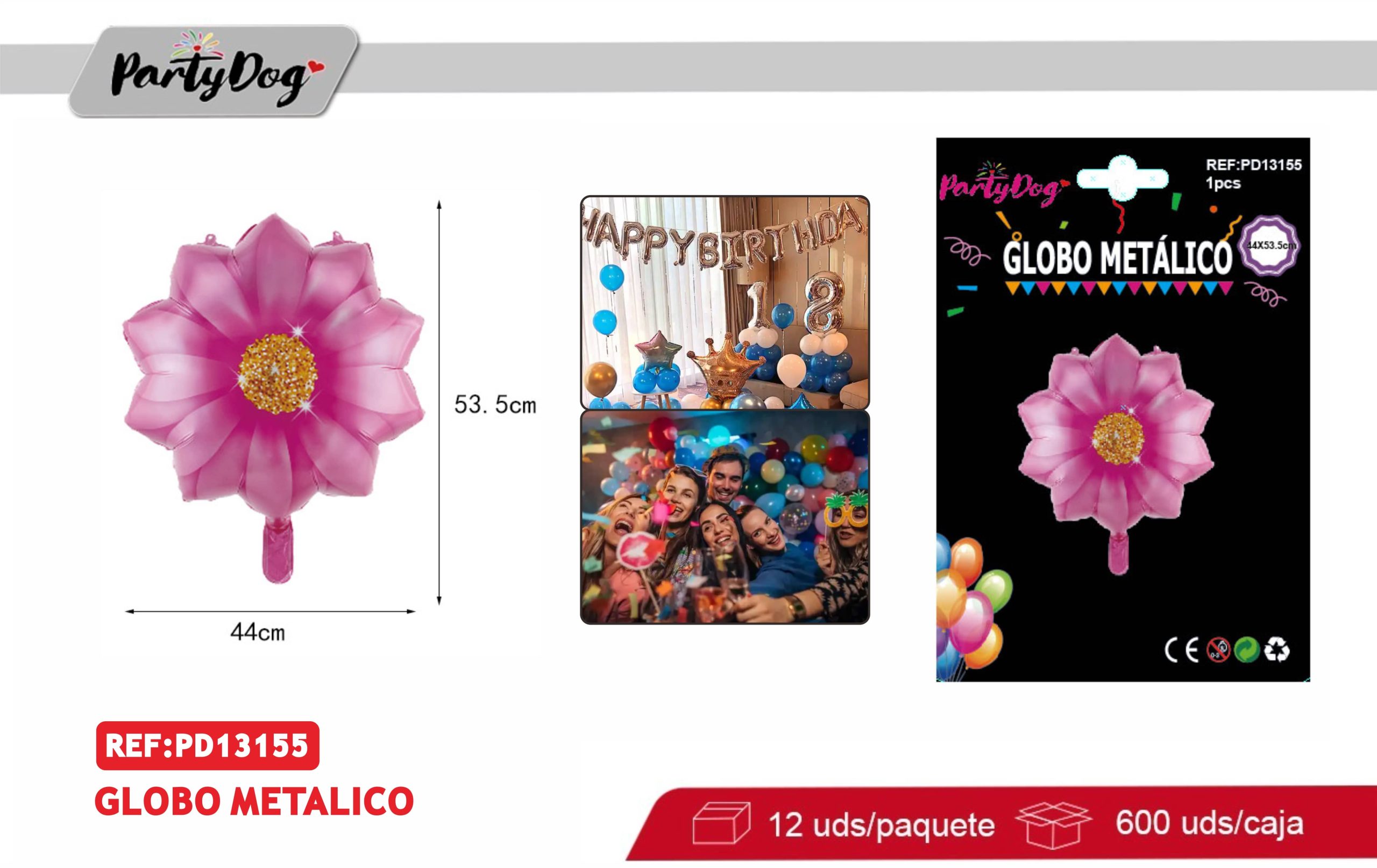 GLOBO METALICO FLOR ROSADO 44X53.5CM