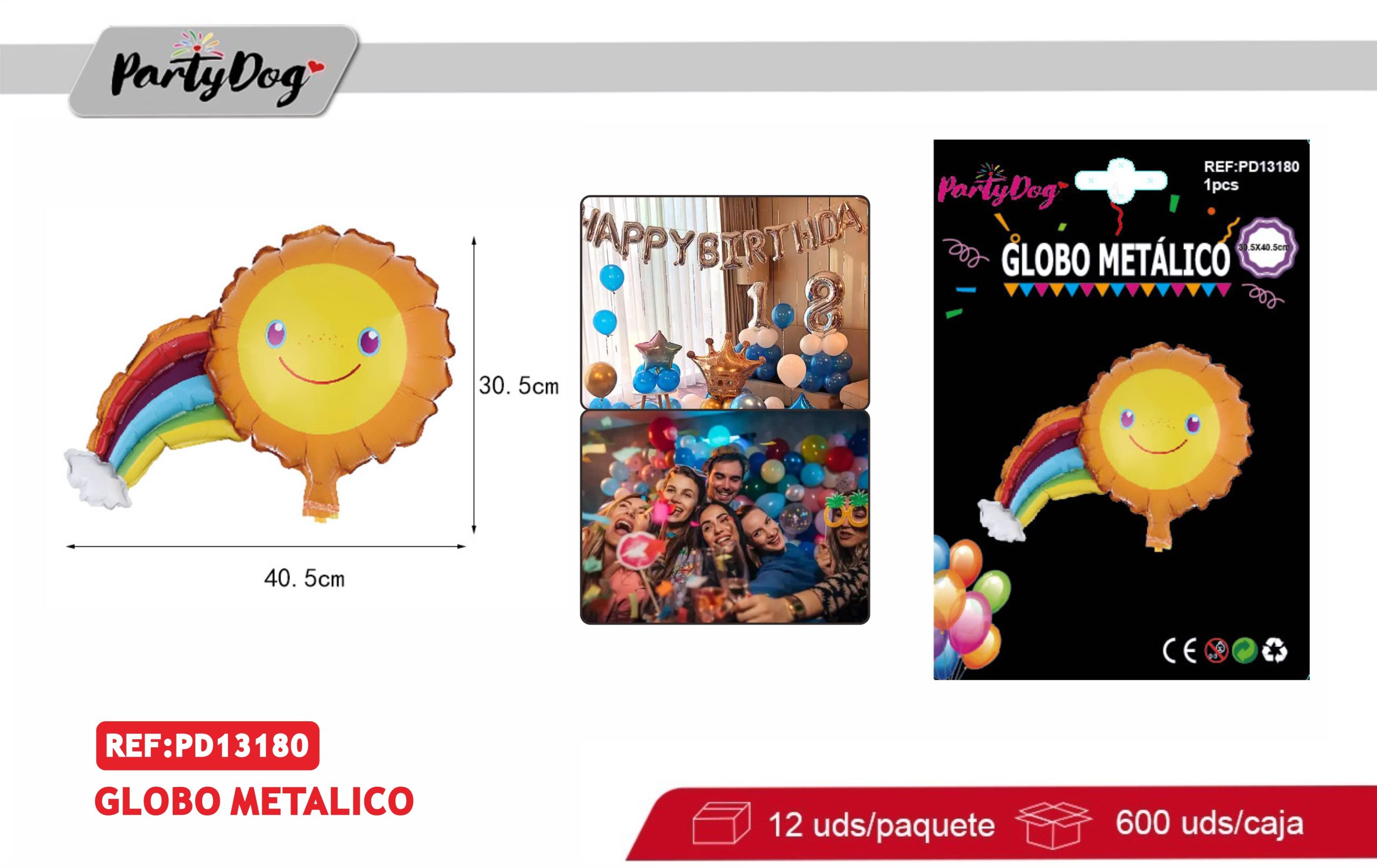 GLOBO METALICO ARCOIRIS SOL 30.5*40.5CM