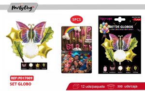 SET GLOBOS METALIZADO MARIPOSA 5PCS