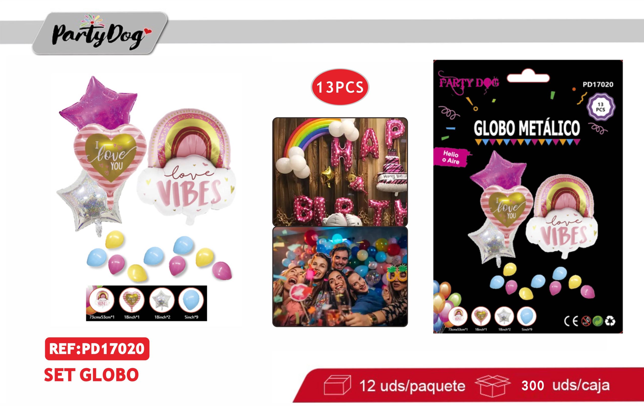 SET DE GLOBOS METALIZADO NUBE I LOVE YOU 13PCS