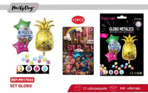 SET DE GLOBOS METALIZADO PIÑA 13PCS