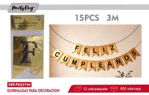 GUIRNALDAS FELIZ CUMPLEAÑOS 3M DORADO