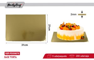 Pack 5 De Base Torta Rectángulo Dorado 2mm 21X31CM