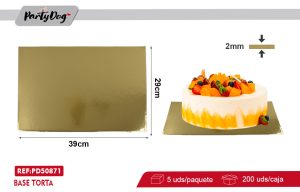 Pack 5 De Base Torta Rectángulo Dorado 2mm 29X39CM