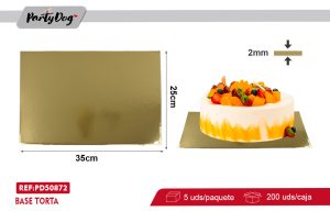Pack 5 De Base Torta Rectángulo Dorado 2mm 25X35CM
