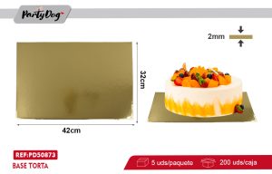 Pack 5 De Base Torta Rectángulo Dorado 2mm 32X42CM