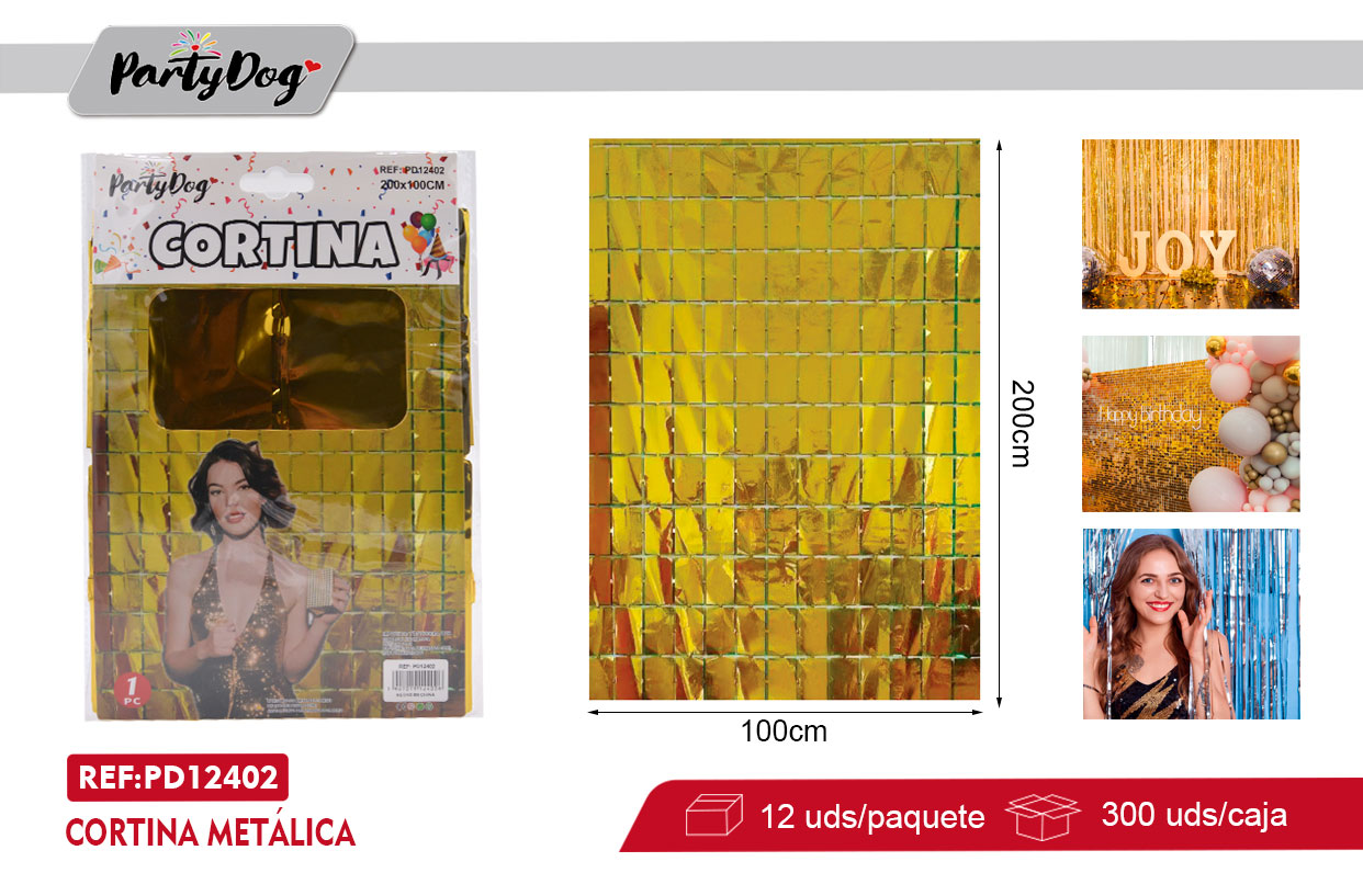 CORTINA METÁLICA CUADRADO 100X200CM DORADO