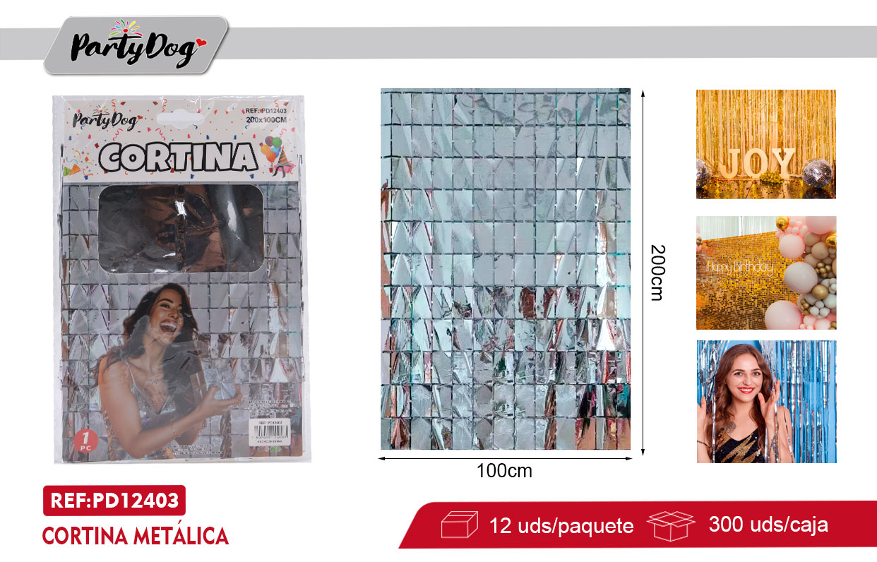 CORTINA METÁLICA CUADRADO 100X200CM PLATEADO