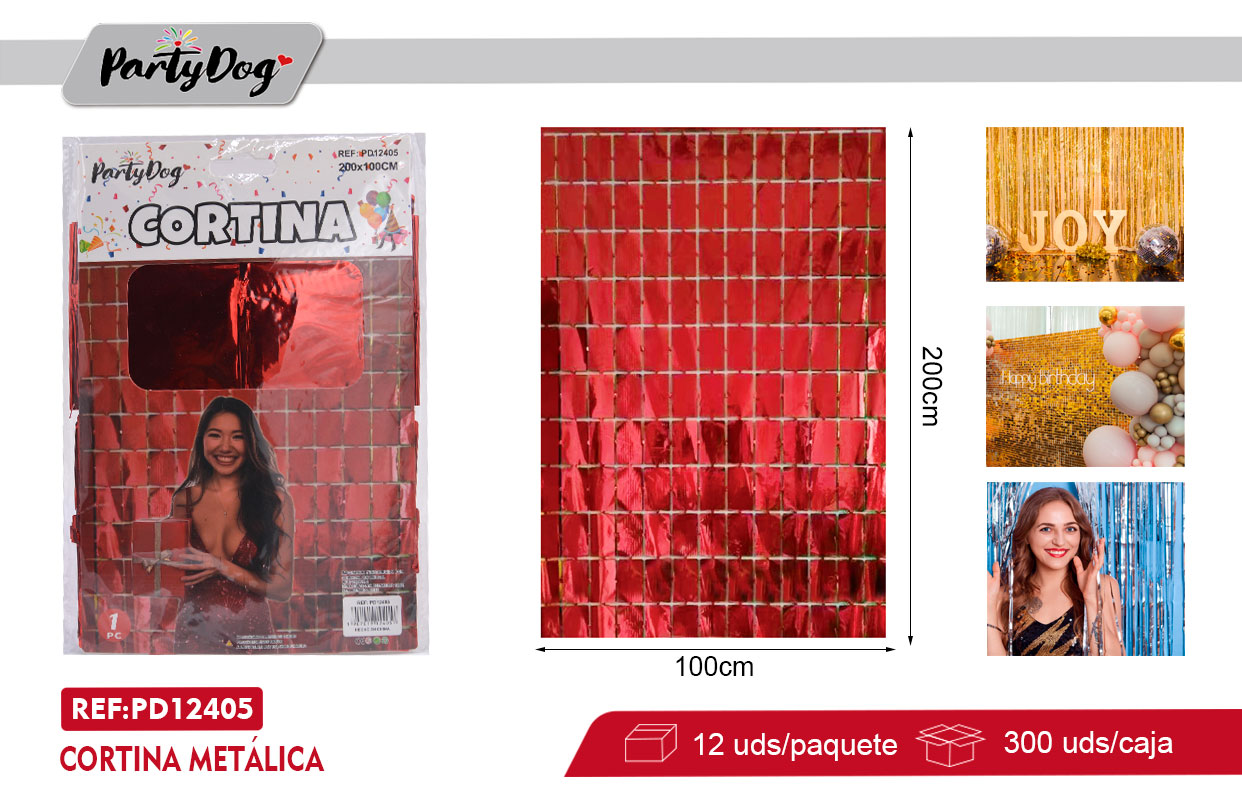 CORTINA METÁLICA CUADRADO 100X200CM ROJO