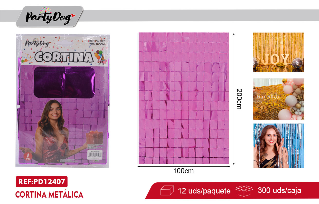 CORTINA METÁLICA CUADRADO 100X200CM FUCSIA