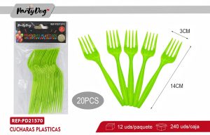 TENEDORES PLASTICAS VERDE MANZANA 3X14CM 20PCS