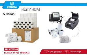 5 ROLLOS PEPEL TERMICO 80CMX80M