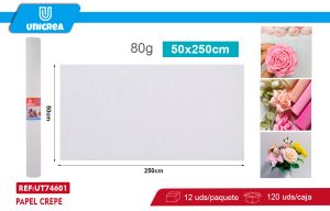 ROLLO DE PAPEL CREPE 50X250CM Blanco