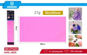PACK DE 12 BOLSAS PAPEL CREPE 50X200CM Rosado