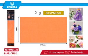 PACK DE 12 BOLSAS PAPEL CREPE 50X200CM Fluor Naranja