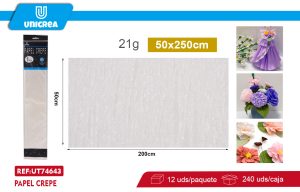 PACK DE 12 BOLSAS PAPEL CREPE 50X200CM Blanco Perlado