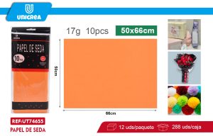 PACK DE 12 BOLSAS PAPEL DE SEDA 50X66CM 10PCS Naranja Claro