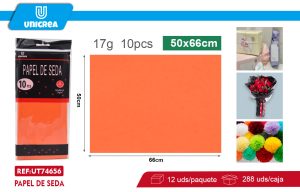 PACK DE 12 BOLSAS PAPEL DE SEDA 50X66CM 10PCS Naranja