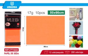 PACK DE 12 BOLSAS PAPEL DE SEDA 50X66CM 10PCS Fluor Naranja