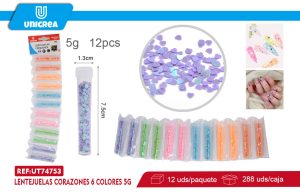 Lentejuelas CORAZONES 6 COLORES 12PCS