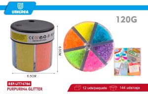 Pack de 12 Purpurina de 6 colores claro 120g