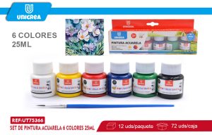 SET DE PINTURA ACUARELA 6 COLORES 25ML