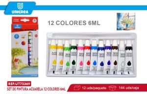 SET DE PINTURA ACUARELA 12 COLORES 6ML