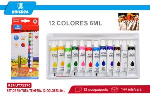 SET DE PINTURA TEMPERA 12 COLORES 6ML