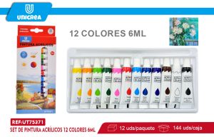 SET DE PINTURA ACRÍLICOS 12 COLORES 6ML