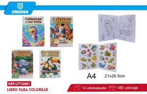 Pack de 12 LIBRO PARA COLOREAR CON ETIQUETA A4 16HOJAS+2HOJAS