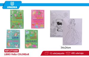 Pack de 12 LIBRO PARA COLOREAR 16HOJAS 34X24CM