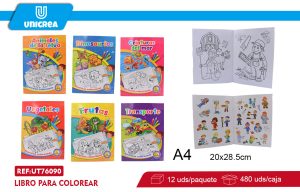 Pack de 12 LIBRO PARA COLOREAR CON ETIQUETA A4 12HOJAS+1HOJAS