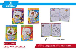 Pack de 12 LIBRO PARA COLOREAR 16HOJAS A4