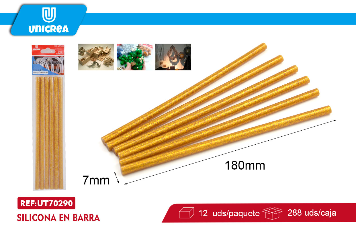 SILICONA EN BARRA GLITTER 0.7X180MM 6PCS DORADO