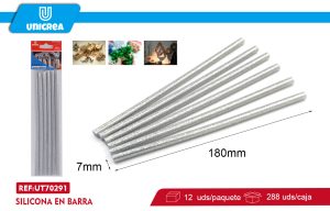 SILICONA EN BARRA GLITTER 0.7X180MM 6PCS PLATEADO