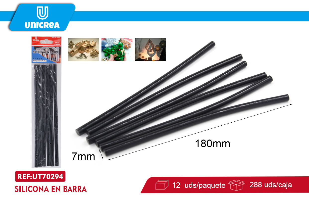 SILICONA EN BARRA 0.7X180MM 6PCS NEGRO