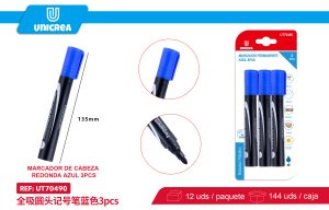 MARCADOR PERMANENTE AZUL 3PCS