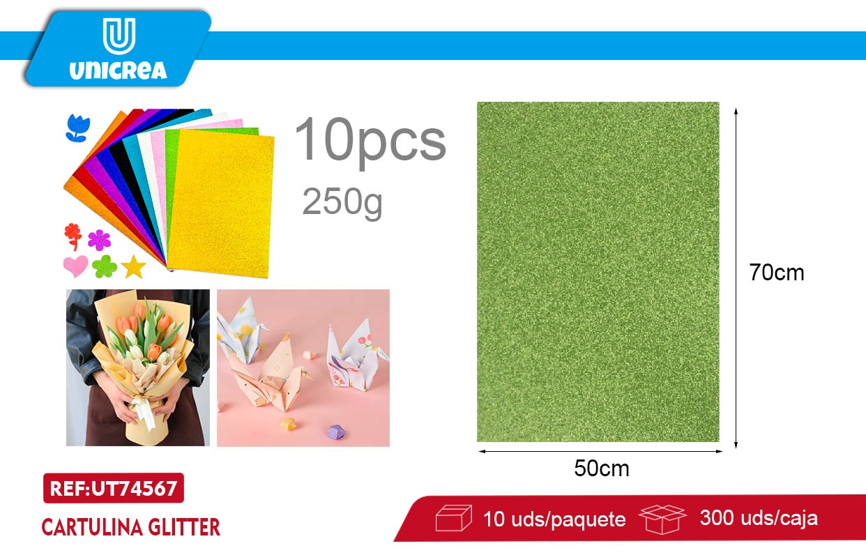 CARTULINA GLITTER 50X70CM VERDE X10UNI