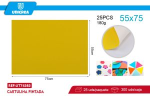RESMA DE 25 HOJAS CARTULINA PINTADA 55X75CM AMARILLO