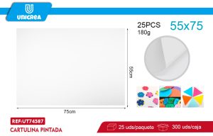 RESMA DE 25 HOJAS CARTULINA PINTADA 55X75CM BLANCO