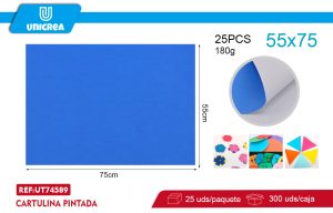 RESMA DE 25 HOJAS CARTULINA PINTADA 55X75CM CELESTE