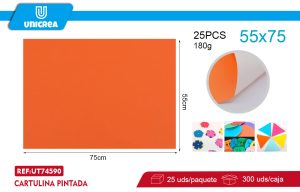 RESMA DE 25 HOJAS CARTULINA PINTADA 55X75CM NARANJA