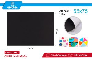 RESMA DE 25 HOJAS CARTULINA PINTADA 55X75CM NEGRA