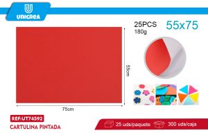 RESMA DE 25 HOJAS CARTULINA PINTADA 55X75CM ROJO