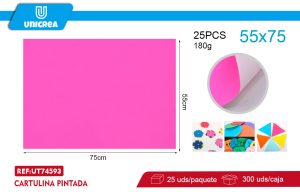 RESMA DE 25 HOJAS CARTULINA PINTADA 55X75CM ROSADO