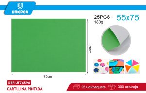 RESMA DE 25 HOJAS CARTULINA PINTADA 55X75CM VERDE CLARO
