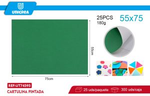 RESMA DE 25 HOJAS CARTULINA PINTADA 55X75CM VERDE OSCURO