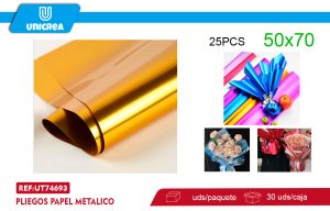 Pliegos Papel Metalico 50X70CM DORADO 25UNI